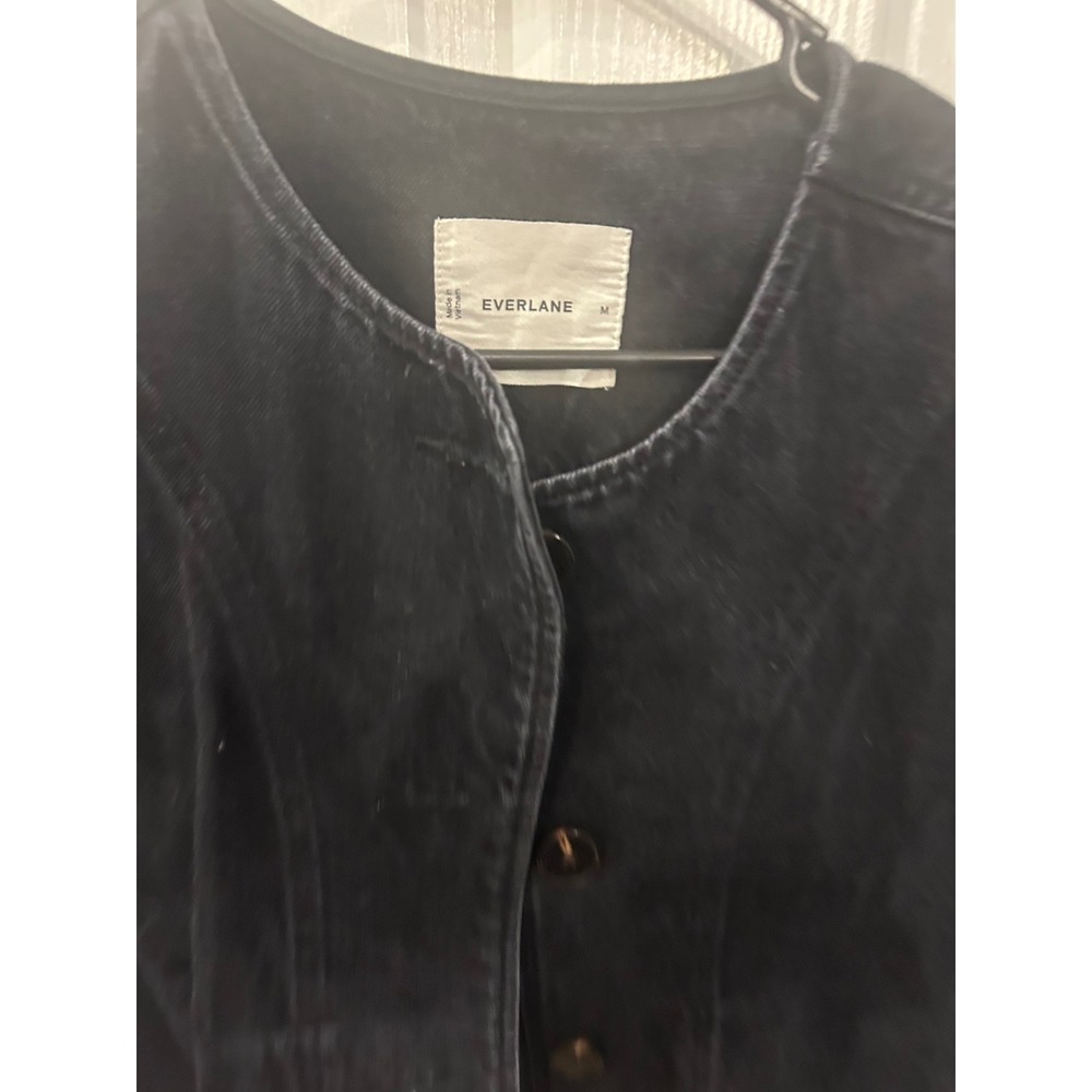 Everlane Denim Jacket Black Collarless Button Front Minimalist Utility Coat - Picture 2 of 5